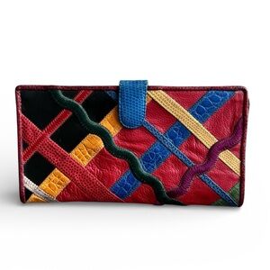 Vintage Sherif made in USA Colorful Patchwork Women's leather kiss clasp wallet